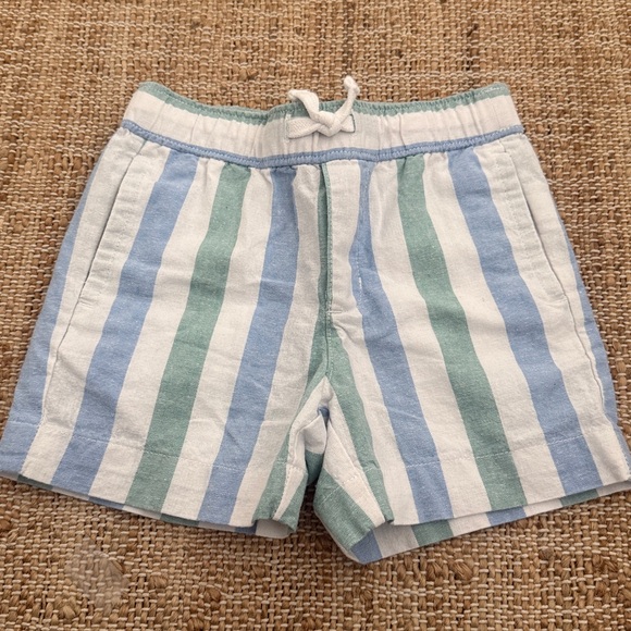 Janie And Jack Boys Striped Linen Cotton Pull-On Short 2T Green Blue White - Picture 2 of 7